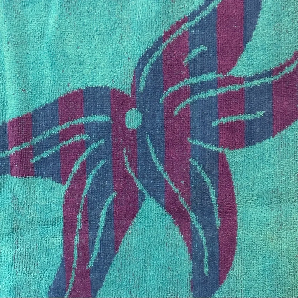 Vtg Beach towel 100% Cotton 27X56 blue green starfish seashells EUC NICE